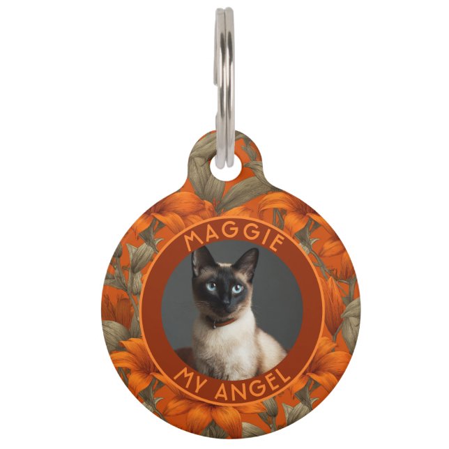 Customised Cat Gift Lilies Pattern Pet Tag (Front)