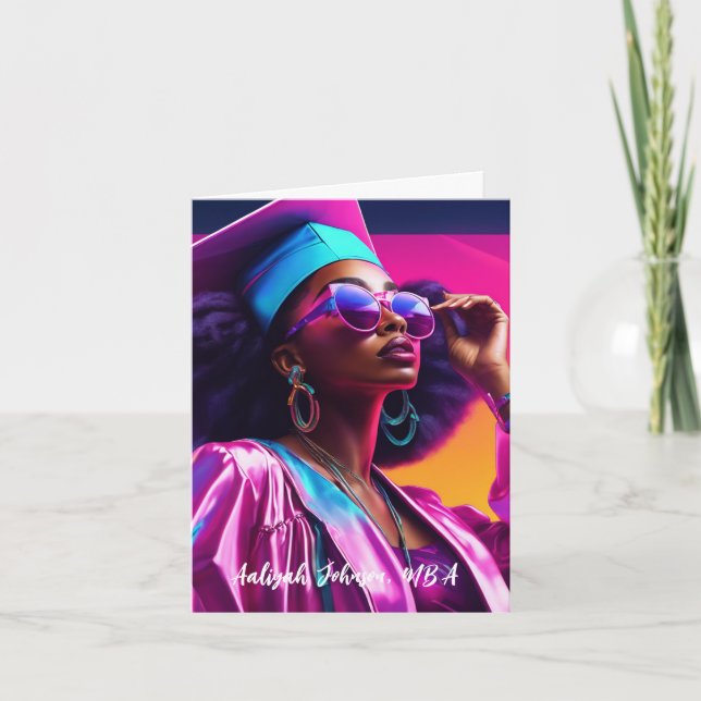 Customised Chic African-American Woman Graduation Card (Front)