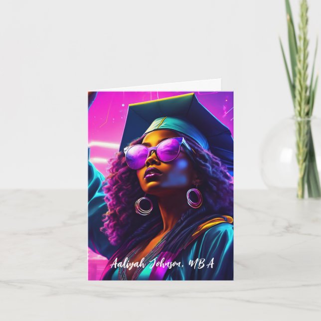 Customised Chic African-American Woman Graduation Card (Front)