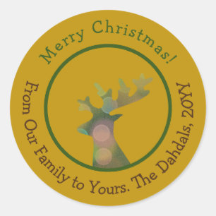 Customised Christmas Bokeh Reindeer Bronze Gold Classic Round Sticker