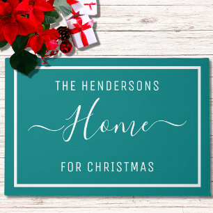 Customised Christmas Family Teal Doormat