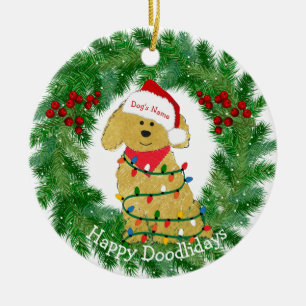 Customised Christmas Lights Goldendoodle  Ceramic Ornament