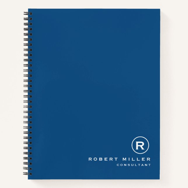 Customised Classic Blue & White Monogram Initial  Notebook (Front)