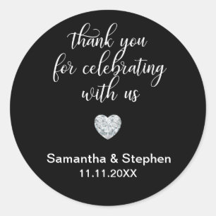 Customised Classic Diamond Black & White Wedding Classic Round Sticker
