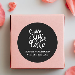 Customised Clean Black Wedding Save the date Classic Round Sticker
