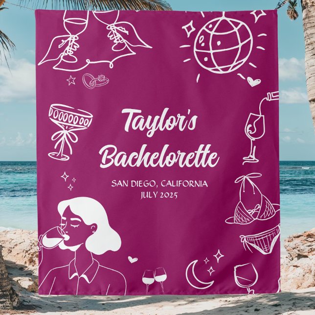 Customised Coastal Beach Bachelorette Party Decor Tapestry (Creator Uploaded)
