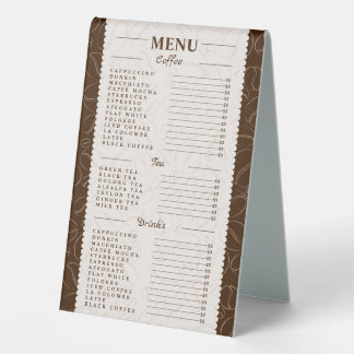 Customised Coffee, drinks and Tea Menu