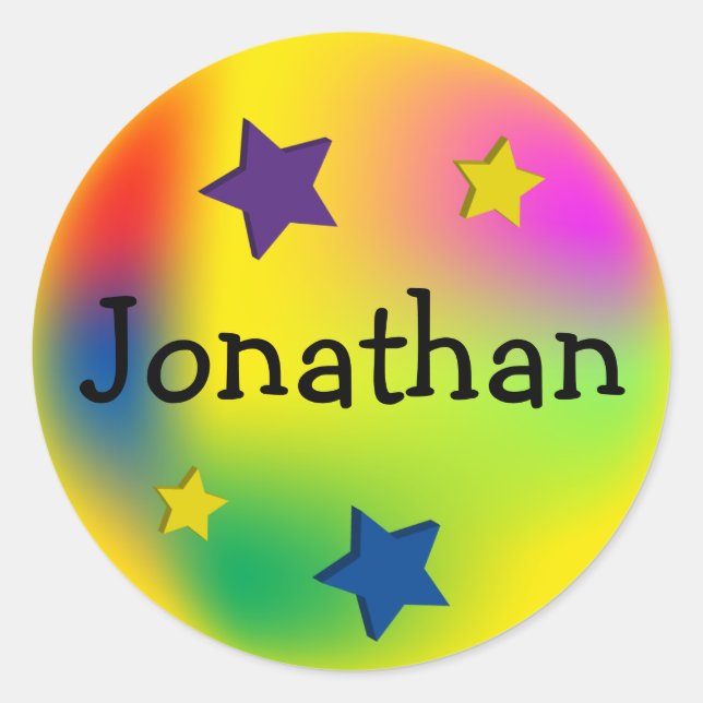 Customised Colourful Stars Classic Round Sticker (Front)