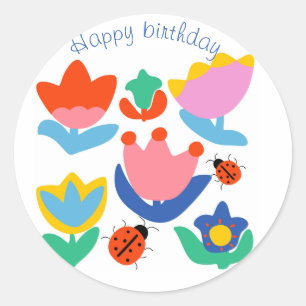 Customised colourful tulips with ladybugs classic round sticker