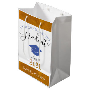 Customised Congrats Graduate Class Year Blue/Gold Medium Gift Bag