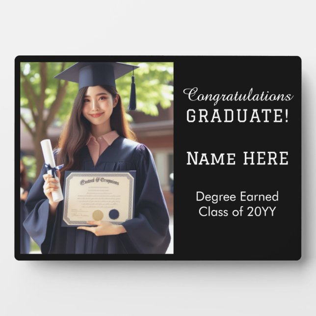 Customised Congrats Graduate Photo Black and White Plaque (Front)