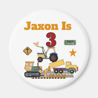 Customised Construction Vehicles 3rd Birthday Magnet
