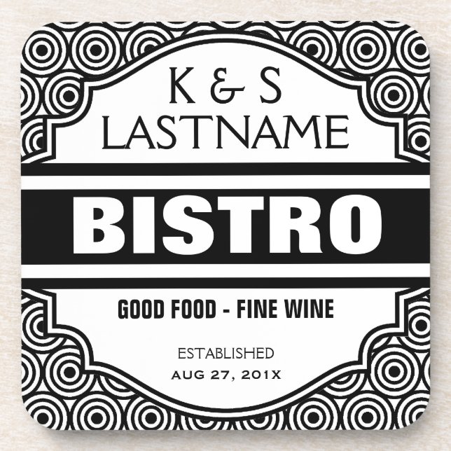Customised Couple Bistro Restaurant Sign Coaster (Front)