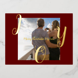Customised Couple Joy Merry Christmas Foil Holiday Postcard