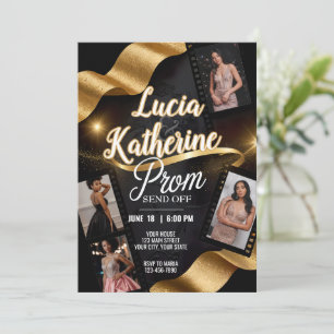 Customised Couple Photos Prom Send Off Gold Ribbon Invitation