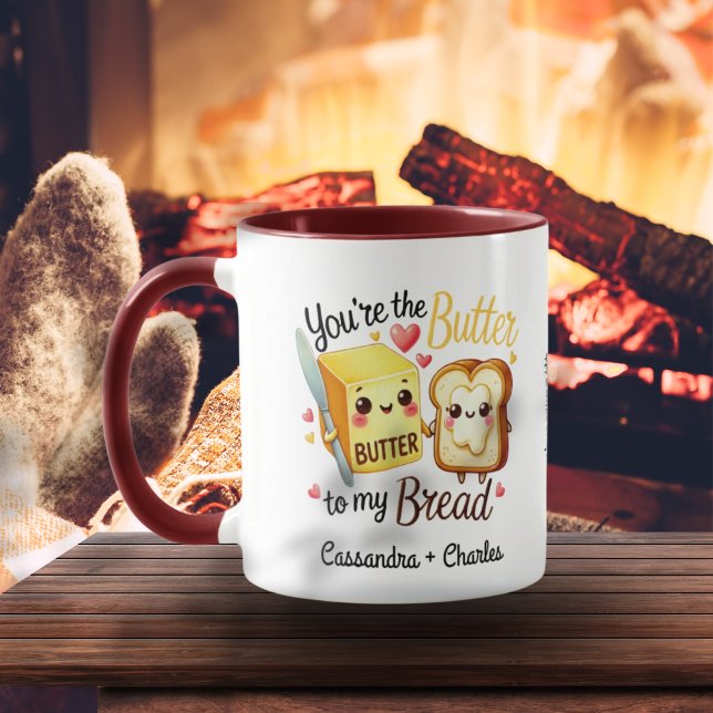 Customised Couples Cute "Butter to My Bread" Mug (Customized Couples Cute "Butter to My Bread" Mug)