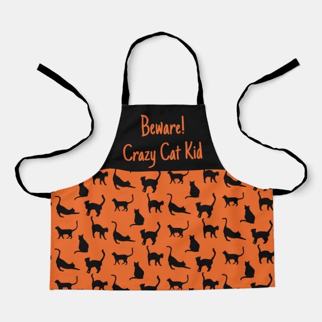 Customised Crazy Cat Kid Halloween  Apron (Front)