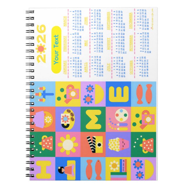 Customised Cute and Happy Home Calender 2026 Notebook (Front)