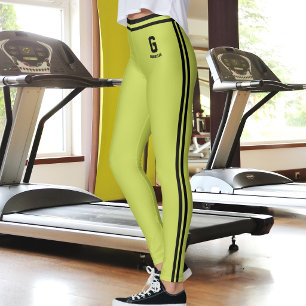 Customised Cute Apple Green Black Stripes Monogram Leggings
