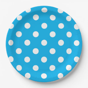 Customised cute blue white polka dots for kids paper plate