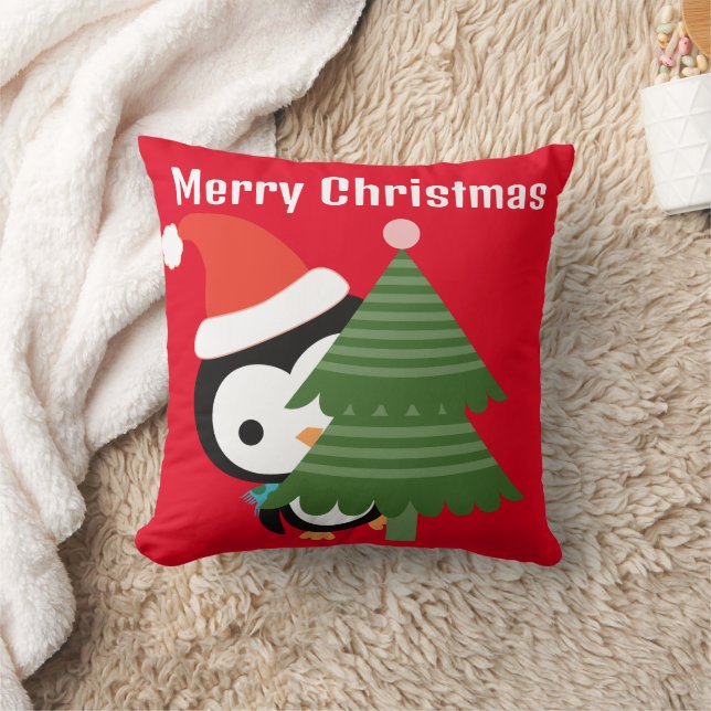Customised Cute Christmas Penguin Kids' Throw Pill Cushion (Blanket)