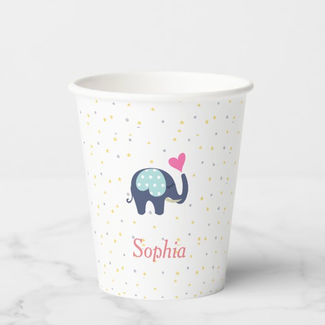 Customised Cute Elephant and  Stars Pattern Paper Cups (Front)