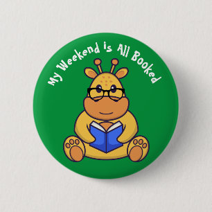 Customised Cute funny giraffe reading book 6 Cm Round Badge