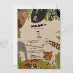 Customised Cute Jungle Animals Safari Birthday Invitation