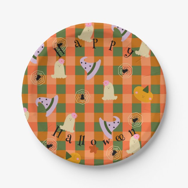 Customised cute little ghost Halloween Paper Plate (Front)