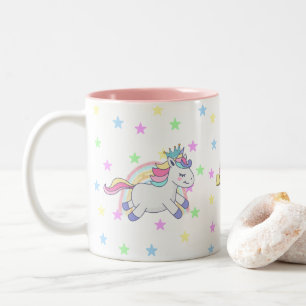 Customised Cute pastel Unicorn rainbow birthday Two-Tone Coffee Mug