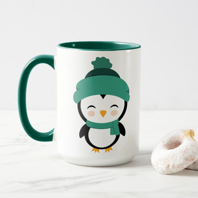 Customised cute Penguin dressed for Christmas  Mug (With Donut)
