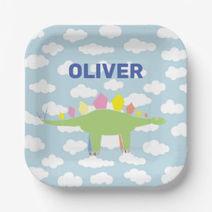 Customised Cute Stegosaurus Dinosaur Kids Birthday Paper Plate