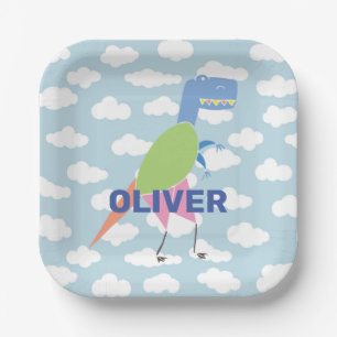 Customised Cute T Rex Dinosaur Kids Birthday Paper Plate