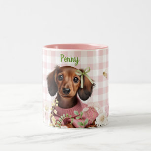 Customised Dachshund Pink & Green Two-Tone Coffee Mug