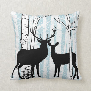 Customised Deer in Love Birch Forest Throw Pillow