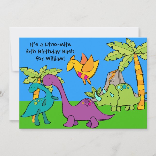 Customised Dino-mite Dinosaur Birthday Invitations (Front)