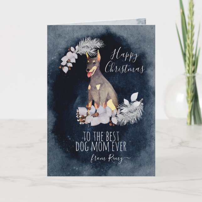 Customised Doberman Pinscher Mum Christmas Holiday Card (Front)