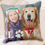 Customised Dog Lover LOVE Paw Print Pet Photo Cushion<br><div class="desc">LOVE! Celebrate your best friend with a custom unique dog photo pillow and keepsake. Surprise your favourite dog lover, whether is a birthday, Mother's day, valentines day, or Christmas with this cute dog lover pillow. This Love with paw print design photo dog pillow is the perfect gift for yourself, family...</div>