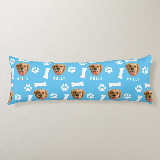 Customised Dog Pet Photo & Name Blue Body Cushion (Front)