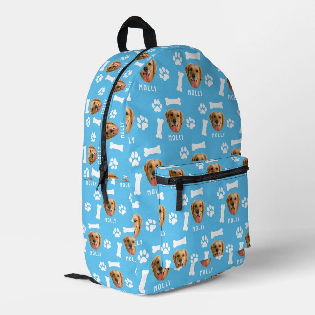 Customised Dog Pet Photo & Name Blue Printed Backpack (Back Corner Left)