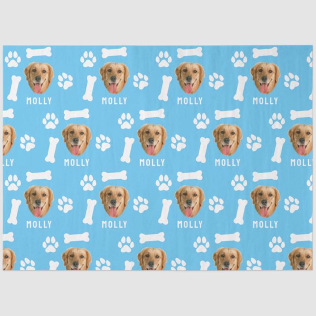 Customised Dog Pet Photo & Name Blue Tissue Paper (Front)