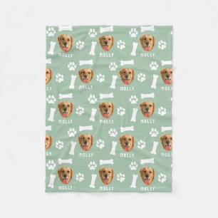 Customised Dog Pet Photo & Name Sage Green Fleece Blanket