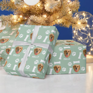 Customised Dog Pet Photo & Name Sage Green  Wrapping Paper