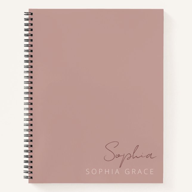 Customised Dusty Rose Modern Monogram Name Notebook (Front)