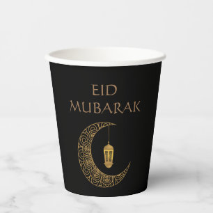 Customised Eid Mubarak Black Decorated Crescent Paper Cups