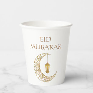 Customised Eid Mubarak Golden Decorated Crescent Paper Cups