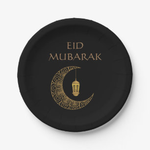 Customised Eid Mubarak Golden Decorated Crescent Paper Plate