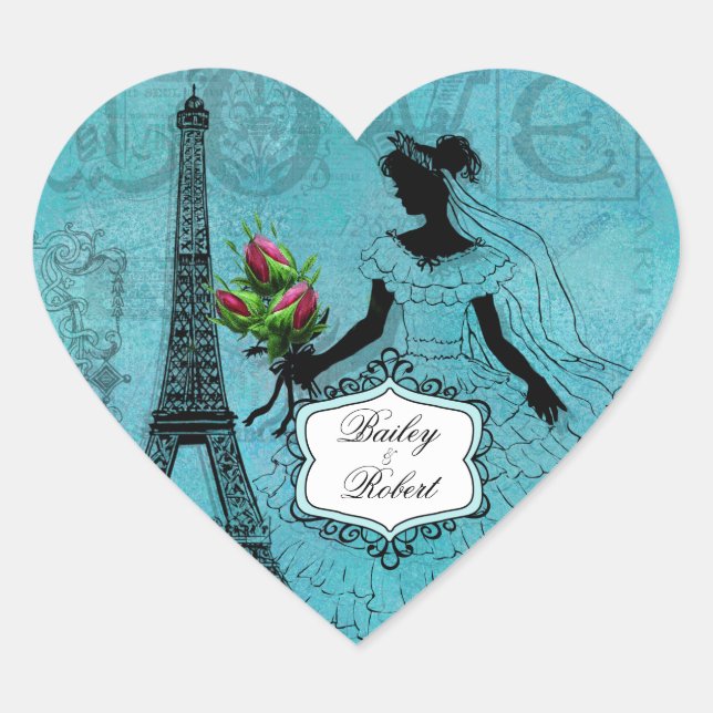 Customised Eiffel Tower Bride Heart Stickers (Front)