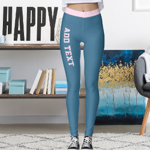 Customised Elegant Classic Slate Blue Pink Stripes Leggings