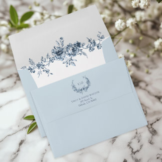 Customised Elegant Engraved Blue Floral Envelope